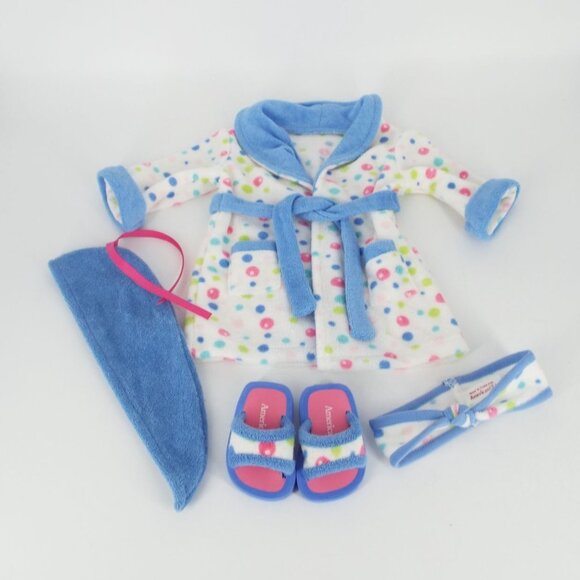 American Girl Polka Dot Bathrobe Slippers Hair Towel and Headband Set - Picture 1 of 9